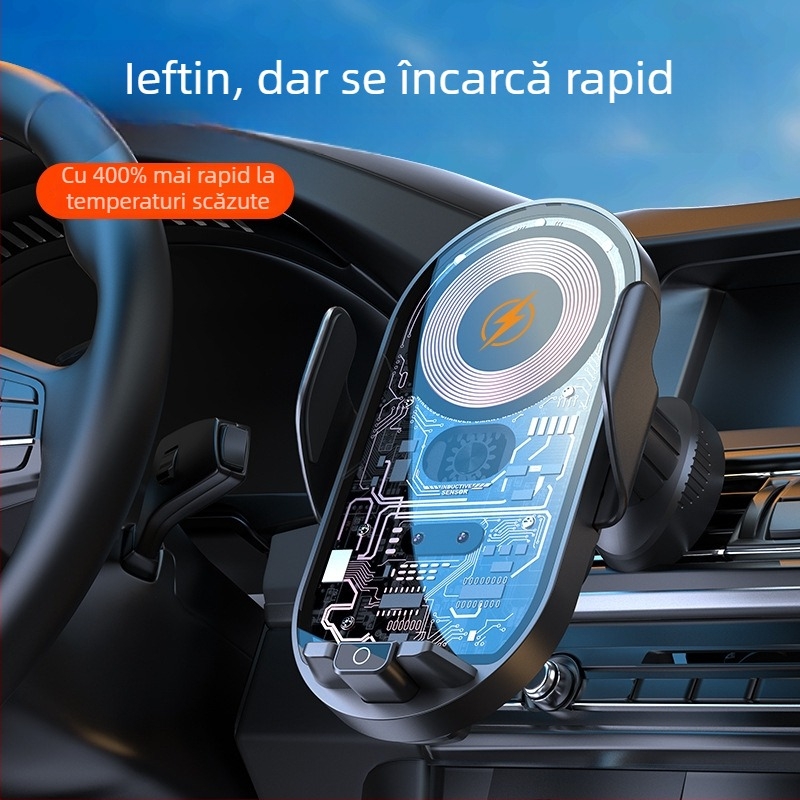 Suport auto pentru telefon cu încărcare wireless rapidă și senzor inteligent, prindere prin clipsare pe conducta de aer, 66W