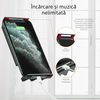 Suport pentru tabletă și telefon cu braț telescopic rotativ, cadru metalic pliabil, montaj prin clemă, anti-vibrații