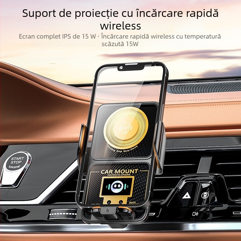 Suport auto pentru telefon cu 15W încărcare wireless rapidă, personalizare DIY, montaj universal pe conducta de aer, prindere Snap-on