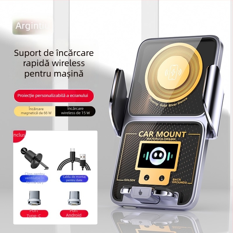 Suport auto pentru telefon cu 15W încărcare wireless rapidă, personalizare DIY, montaj universal pe conducta de aer, prindere Snap-on