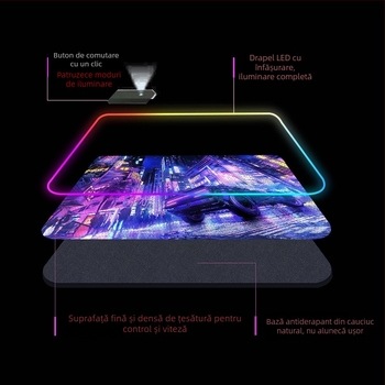 Padă de masă RGB iluminat cu suport pentru încheietură, cauciuc+textil, transfer termic, imprimare logo disponibilă