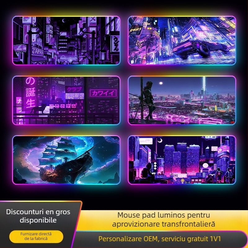 Padă de masă RGB iluminat cu suport pentru încheietură, cauciuc+textil, transfer termic, imprimare logo disponibilă