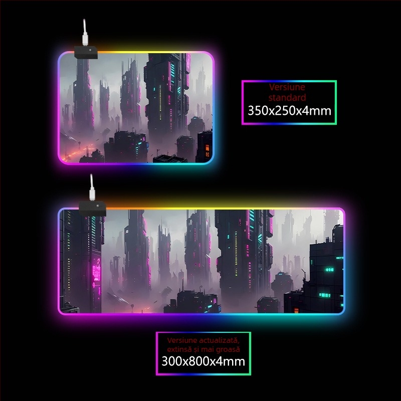 Padă de masă RGB iluminat cu suport pentru încheietură, cauciuc+textil, transfer termic, imprimare logo disponibilă