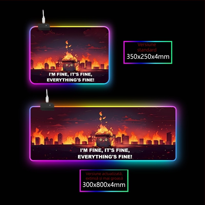 Padă de masă RGB iluminat cu suport pentru încheietură, cauciuc+textil, transfer termic, imprimare logo disponibilă