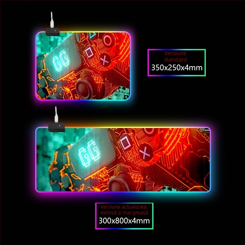 Padă de masă RGB iluminat cu suport pentru încheietură, cauciuc+textil, transfer termic, imprimare logo disponibilă