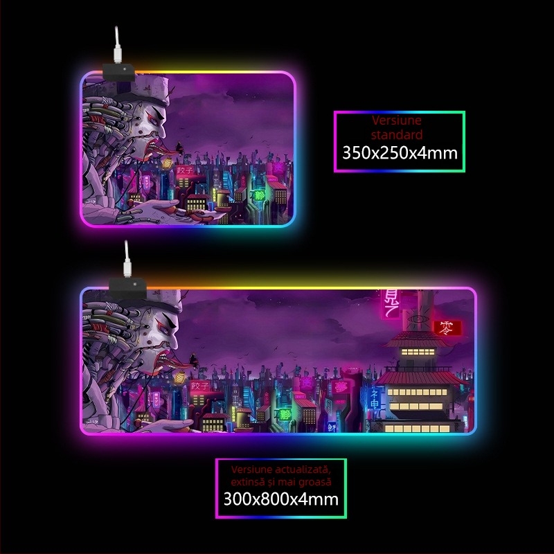 Padă de masă RGB iluminat cu suport pentru încheietură, cauciuc+textil, transfer termic, imprimare logo disponibilă