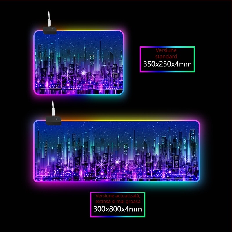 Padă de masă RGB iluminat cu suport pentru încheietură, cauciuc+textil, transfer termic, imprimare logo disponibilă