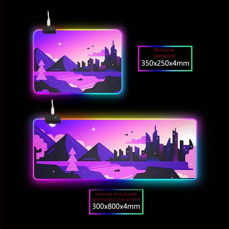 Padă de masă RGB iluminat cu suport pentru încheietură, cauciuc+textil, transfer termic, imprimare logo disponibilă