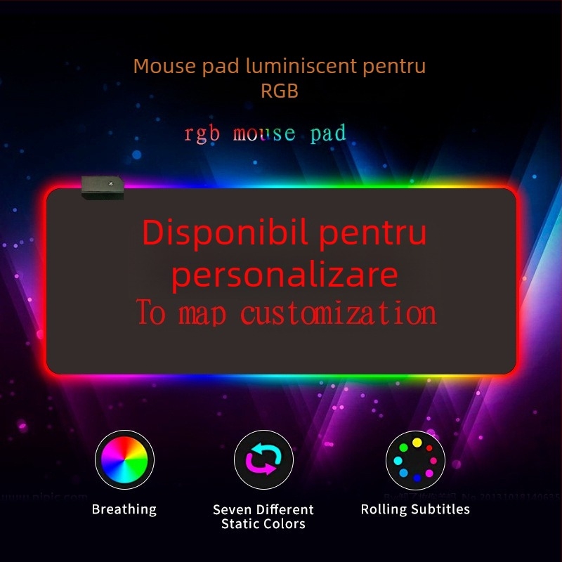 Padă de masă RGB iluminat cu suport pentru încheietură, cauciuc+textil, transfer termic, imprimare logo disponibilă