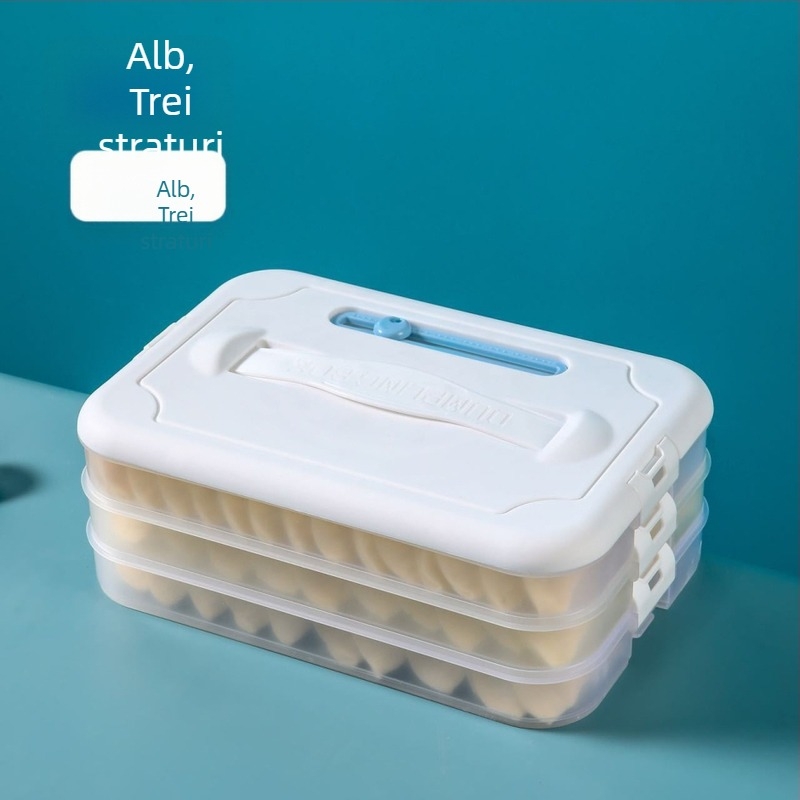 Cutie din plastic pentru depozitare găluște la congelator, cu tavă cu mai multe niveluri, Godsend, stil desen animat