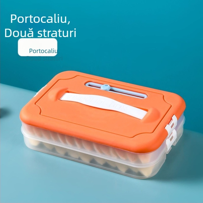 Cutie din plastic pentru depozitare găluște la congelator, cu tavă cu mai multe niveluri, Godsend, stil desen animat