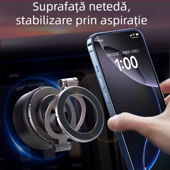 Suport pentru telefon auto cu rotație la 360°, montaj pe bord cu ventuză, prindere magnetică, compatibil universal, personalizabil