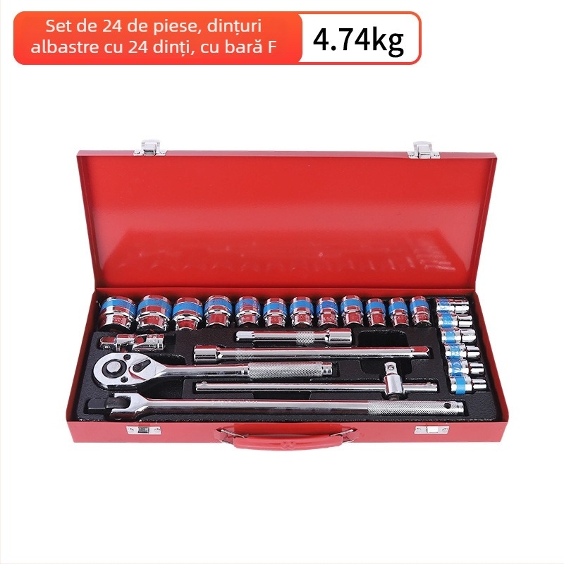Set de 24 unelte pentru reparații auto, din oțel crom-vanadiu, marca Saint qin; trusă de chei auto în cutie; potrivit pentru întreținerea la domiciliu, autovehicul, motocicletă și bicicletă; reparații mecanice.