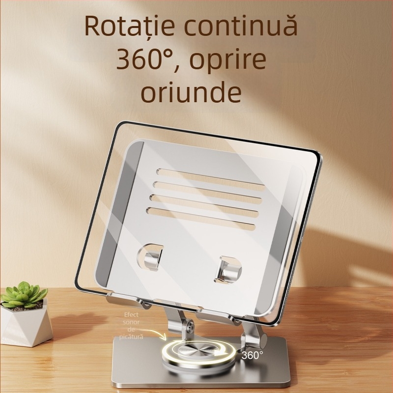 Suport din aluminiu pentru tabletă, cu rotire, reglare a înălțimii pe birou, pliabil și portabil, răcire pentru tablete