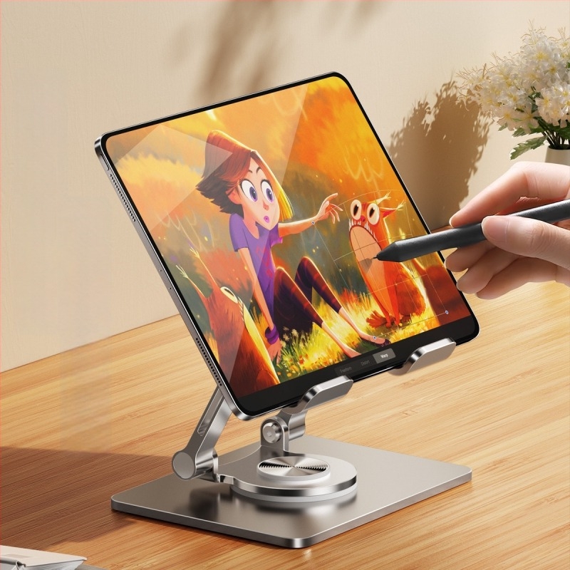 Suport din aluminiu pentru tabletă, cu rotire, reglare a înălțimii pe birou, pliabil și portabil, răcire pentru tablete