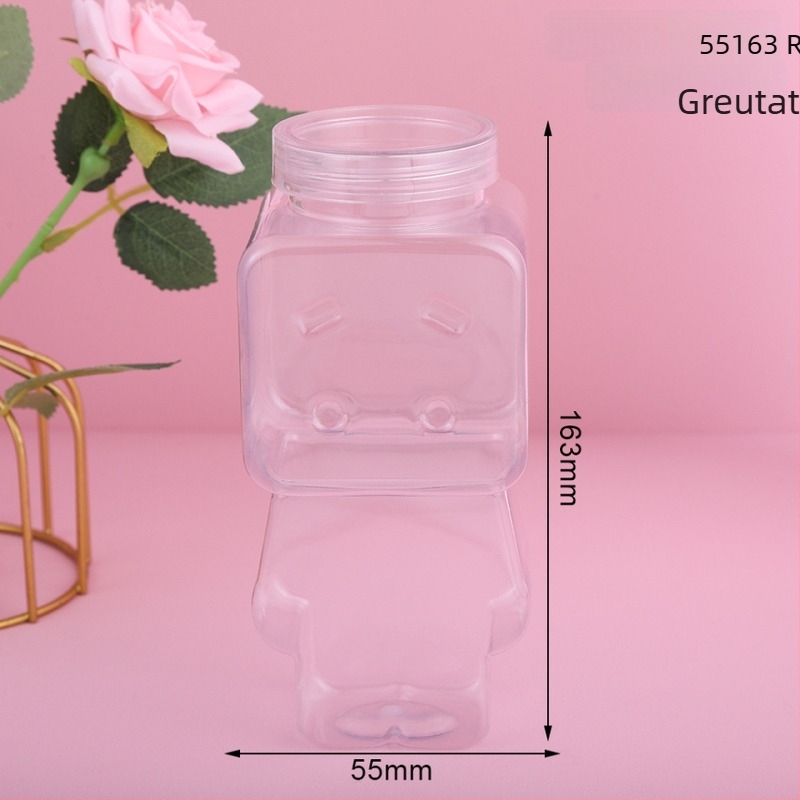 Sticlă PET transparentă pentru dorințe – dop din lemn, DIY, formă Stea, Ambalaj tip conservă, variante Robot, Elefant, Ursuleț, Cod articol 12/12/1, Origine Yiwu, China