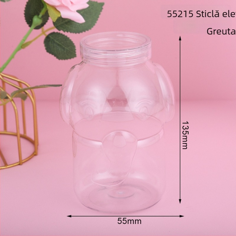 Sticlă PET transparentă pentru dorințe – dop din lemn, DIY, formă Stea, Ambalaj tip conservă, variante Robot, Elefant, Ursuleț, Cod articol 12/12/1, Origine Yiwu, China