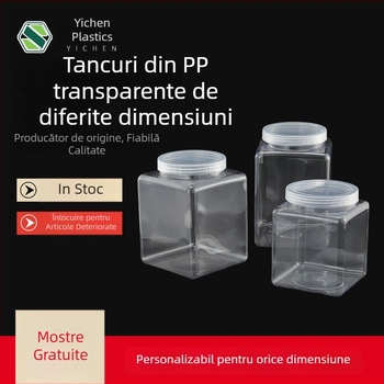 Recipient pătrat din plastic cu capac filet, PP/PET, capacitate personalizabilă