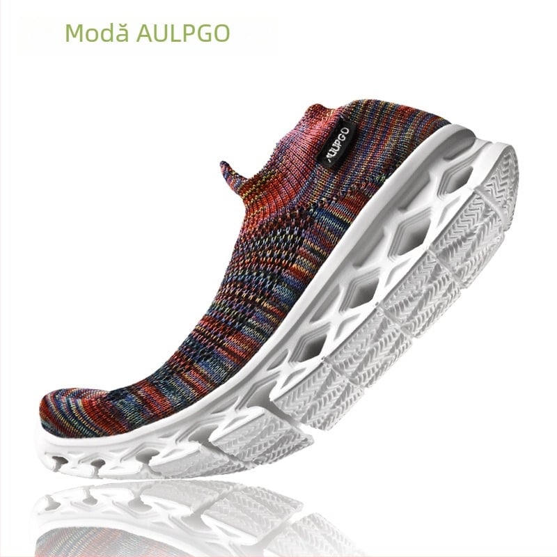 Pantofi sport tip șosetă din plasă, cu talpă EVA și talpă EVA — design joasă, slip-on pentru drumeții