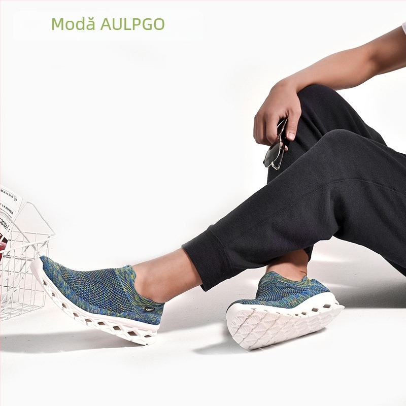 Pantofi sport tip șosetă din plasă, cu talpă EVA și talpă EVA — design joasă, slip-on pentru drumeții