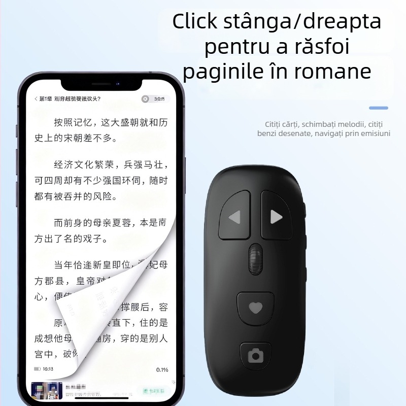 Pulley Bluetooth telecomandă pentru telefonul mobil cu fotografiere printr-un singur clic, like și derulare pagini – Type-C, baterie 300mAh, rază 10 m