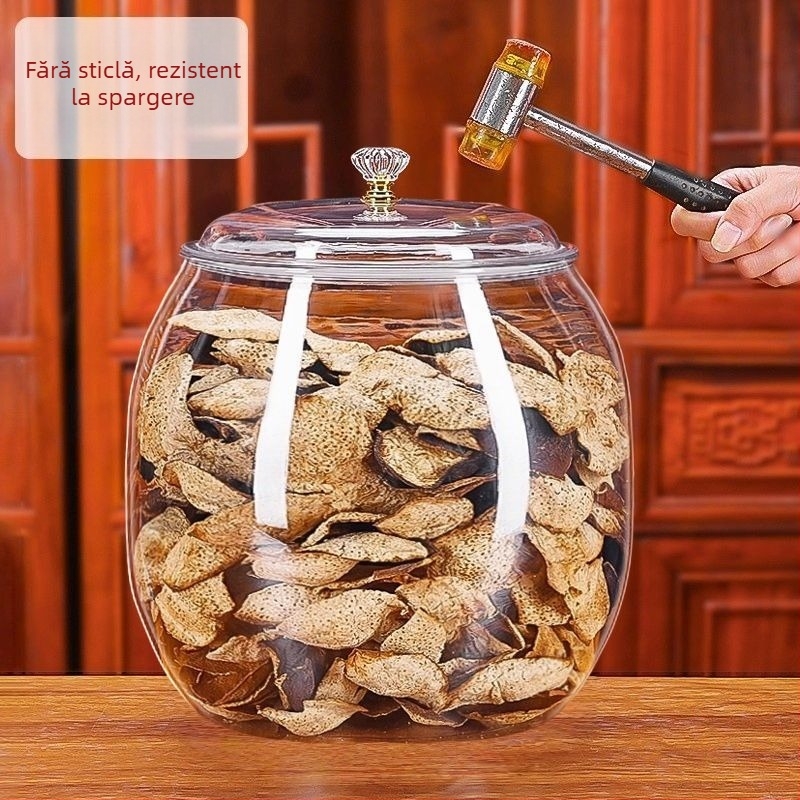 Container de depozitare din plastic, etanș pentru ceai și coji de mandarină uscate, transparent PET, cu capac, capacități de 6 L, 11 L și 18 L