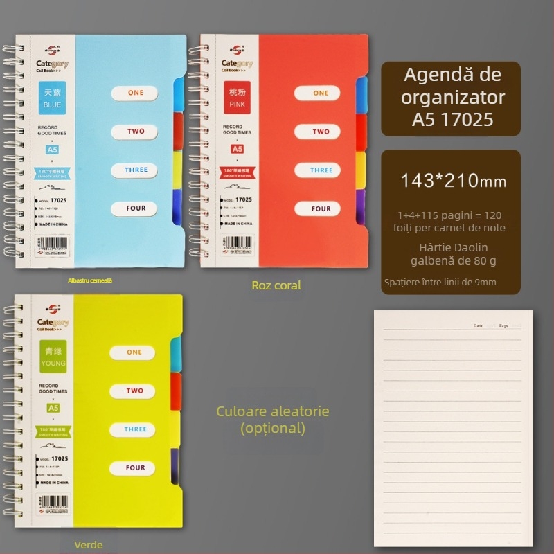 Jurnal de clasificare cu spirală îngroșată și separatoare de pagini – cadou pentru colegi de clasă