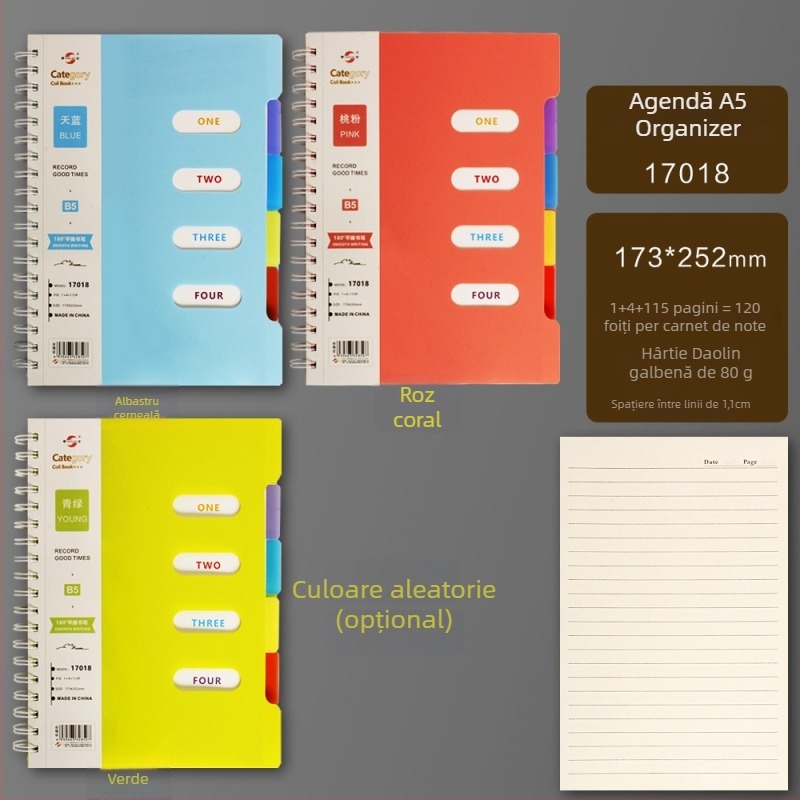 Jurnal de clasificare cu spirală îngroșată și separatoare de pagini – cadou pentru colegi de clasă