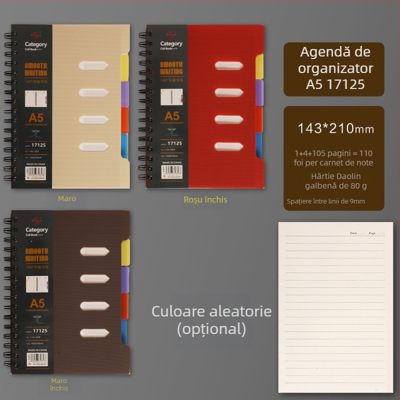 Jurnal de clasificare cu spirală îngroșată și separatoare de pagini – cadou pentru colegi de clasă