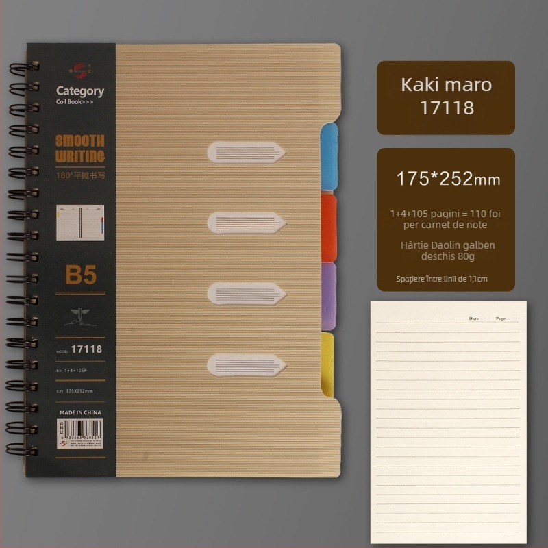 Jurnal de clasificare cu spirală îngroșată și separatoare de pagini – cadou pentru colegi de clasă