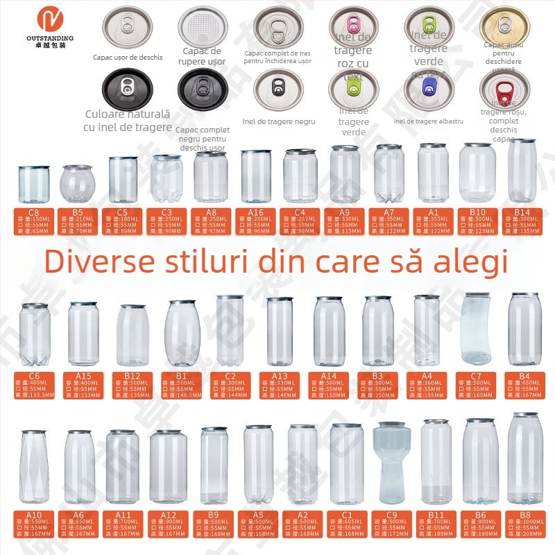 sticlă PET pentru băuturi cu capac de deschidere mare, model 202#, logo tipărit, capacități 500 ml / 330 ml / 360 ml