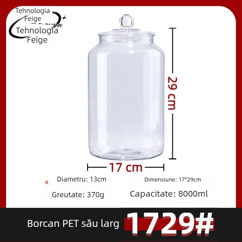 Borcan de depozitare PET cu capac din inel de silicon, turnare prin blow molding, capacitate 4000–8000 ml