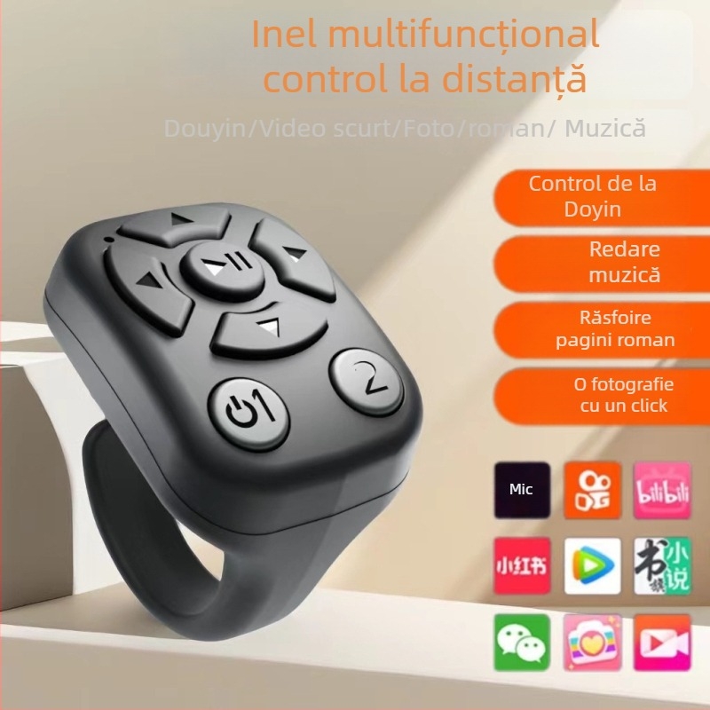 Inel Bluetooth pentru selfie și zoom la cameră, model J6PRO, corp ABS, baterie 40mAh, rază wireless 10 m, interfață Micro