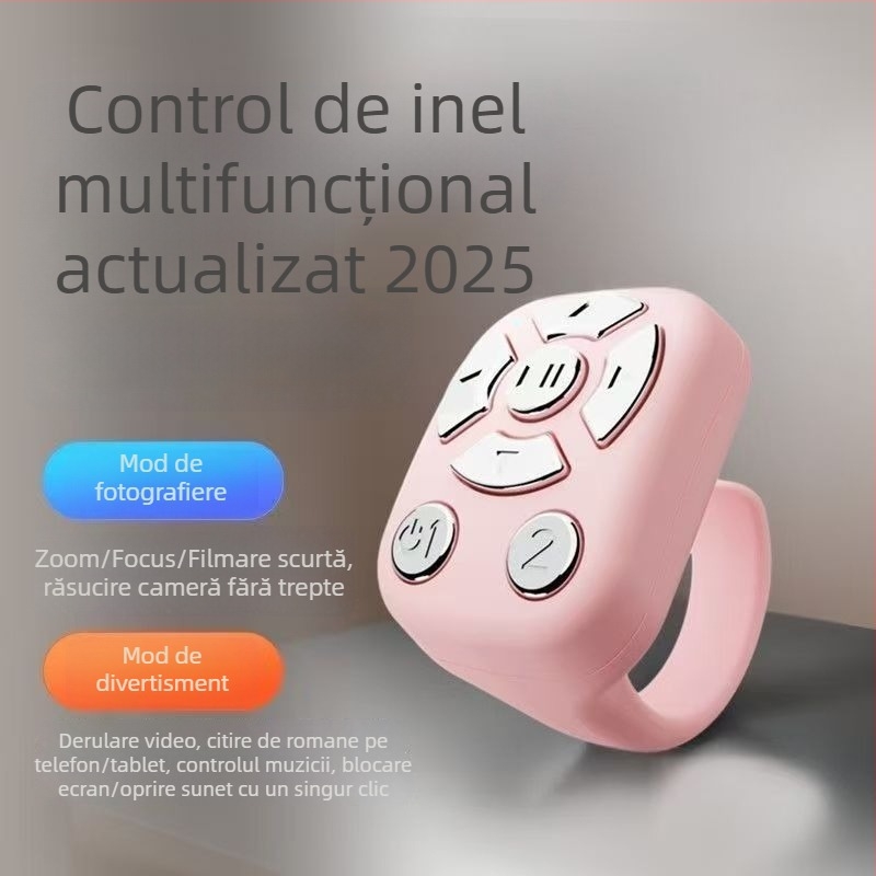 Inel Bluetooth pentru selfie și zoom la cameră, model J6PRO, corp ABS, baterie 40mAh, rază wireless 10 m, interfață Micro