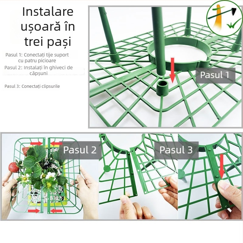 Suport pentru ghivece din plastic cu tavă pătrată – ramă pentru plante, susținere și protecție anti-cădere