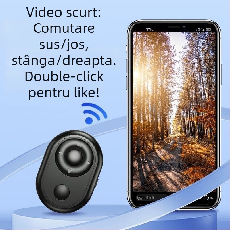 Telecomandă Bluetooth portabilă pentru selfie pe smartphone – declanșator, derulare videoclipuri, control wireless