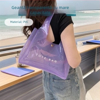 Geantă de umăr transparentă din PVC, stil coreean, capacitate mare, design laser din PVC