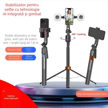 Gimbal pentru telefon cu stabilizare pe 4 axe și băț selfie Bluetooth, urmărire AI, pan/tilt 360°, extensibil, iluminare LED încorporată