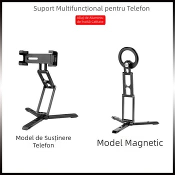 Suport de birou din aliaj de aluminiu, suport magnetic pentru telefon, rotire 360° orizontală și verticală, greutate 133 g, universal pentru telefoane mobile