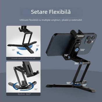 Suport de birou din aliaj de aluminiu, suport magnetic pentru telefon, rotire 360° orizontală și verticală, greutate 133 g, universal pentru telefoane mobile