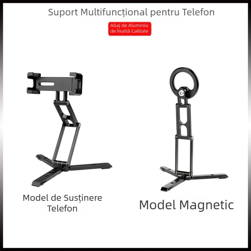 Suport de birou din aliaj de aluminiu, suport magnetic pentru telefon, rotire 360° orizontală și verticală, greutate 133 g, universal pentru telefoane mobile