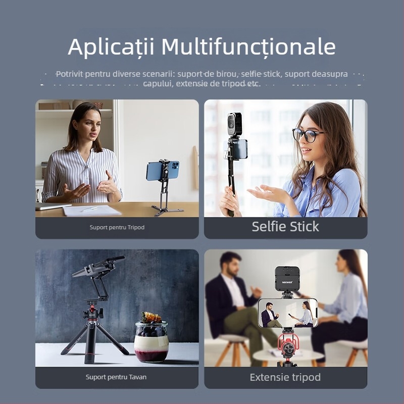 Suport de birou din aliaj de aluminiu, suport magnetic pentru telefon, rotire 360° orizontală și verticală, greutate 133 g, universal pentru telefoane mobile