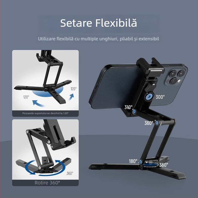 Suport de birou din aliaj de aluminiu, suport magnetic pentru telefon, rotire 360° orizontală și verticală, greutate 133 g, universal pentru telefoane mobile