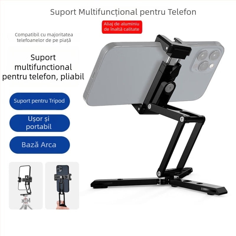 Suport de birou din aliaj de aluminiu, suport magnetic pentru telefon, rotire 360° orizontală și verticală, greutate 133 g, universal pentru telefoane mobile