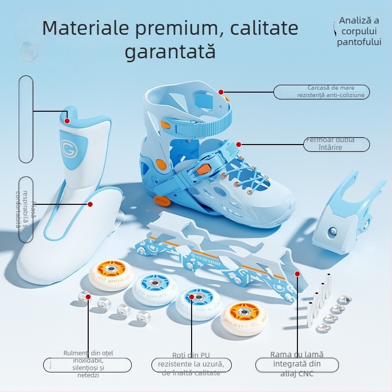 Patine cu role, partea superioară PU+mesh, roți PU, sistem cu un singur rând, talpă TPR