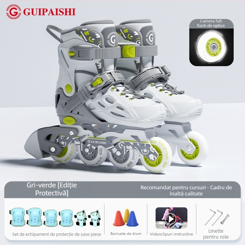 Patine cu role, partea superioară PU+mesh, roți PU, sistem cu un singur rând, talpă TPR