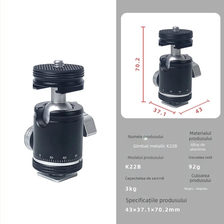 Suport portabil multifuncțional pentru telefon pentru streaming cu iluminare și cap sferic panoramic de 360°, montaj cu șurub, materiale ecologice, rotație orizontală de 360°, viteză orizontală de 360°, greutate 0,92 kg