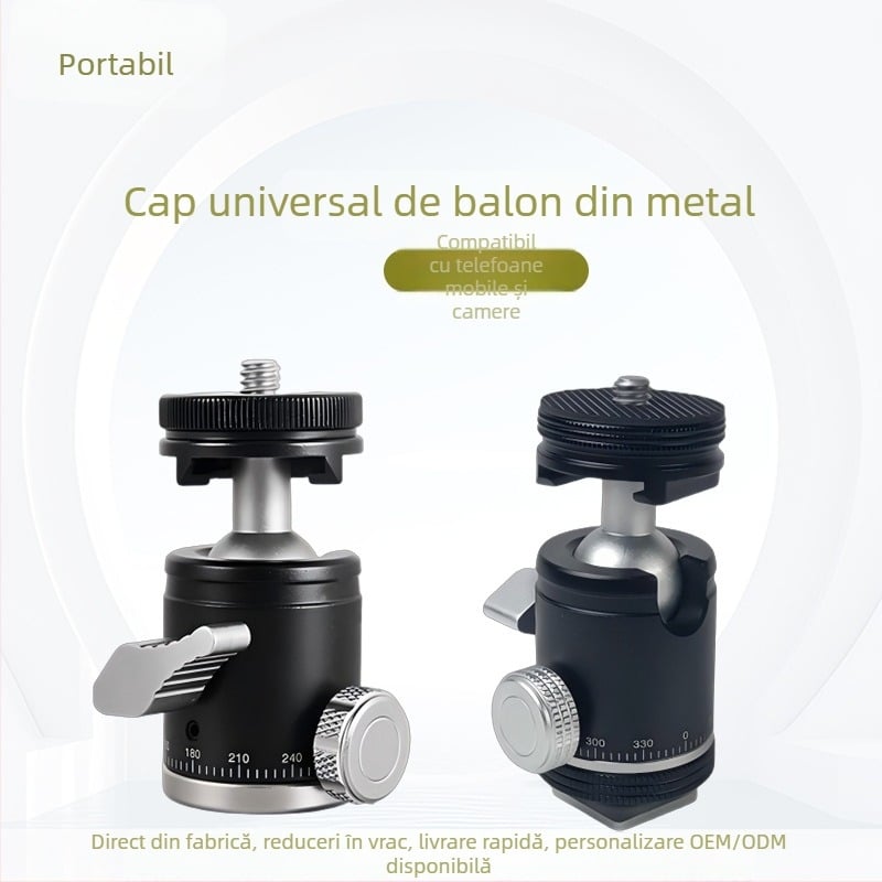 Suport portabil multifuncțional pentru telefon pentru streaming cu iluminare și cap sferic panoramic de 360°, montaj cu șurub, materiale ecologice, rotație orizontală de 360°, viteză orizontală de 360°, greutate 0,92 kg