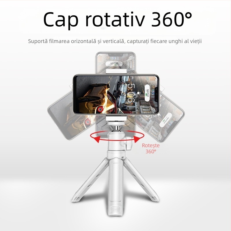 Mini stabilizator pentru telefon pentru birou, gimbal cu rotație de 360°, portabil, construcție metalică; Bluetooth; telecomandă inclusă