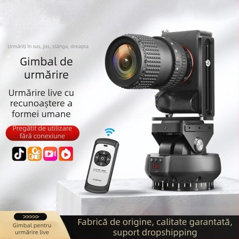 Gimbal cu urmărire facială pentru camere DSLR/mirrorless, telefoane și GoPro – control de la distanță, montaj cu șurub 1/4-inch, unghi orizontal 230°, vertical 70°, greutate 0.8 kg